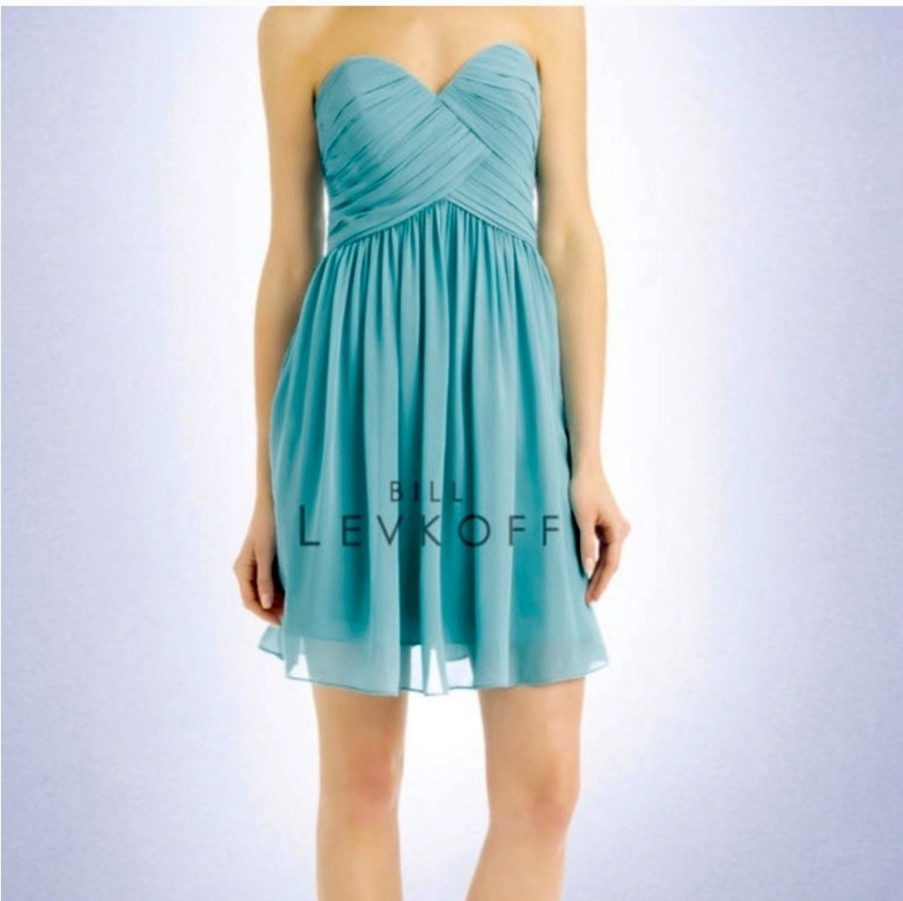 Bill Levkoff Light Blue Strapless Evening Cocktail Bridal Mini Dress. Size 8